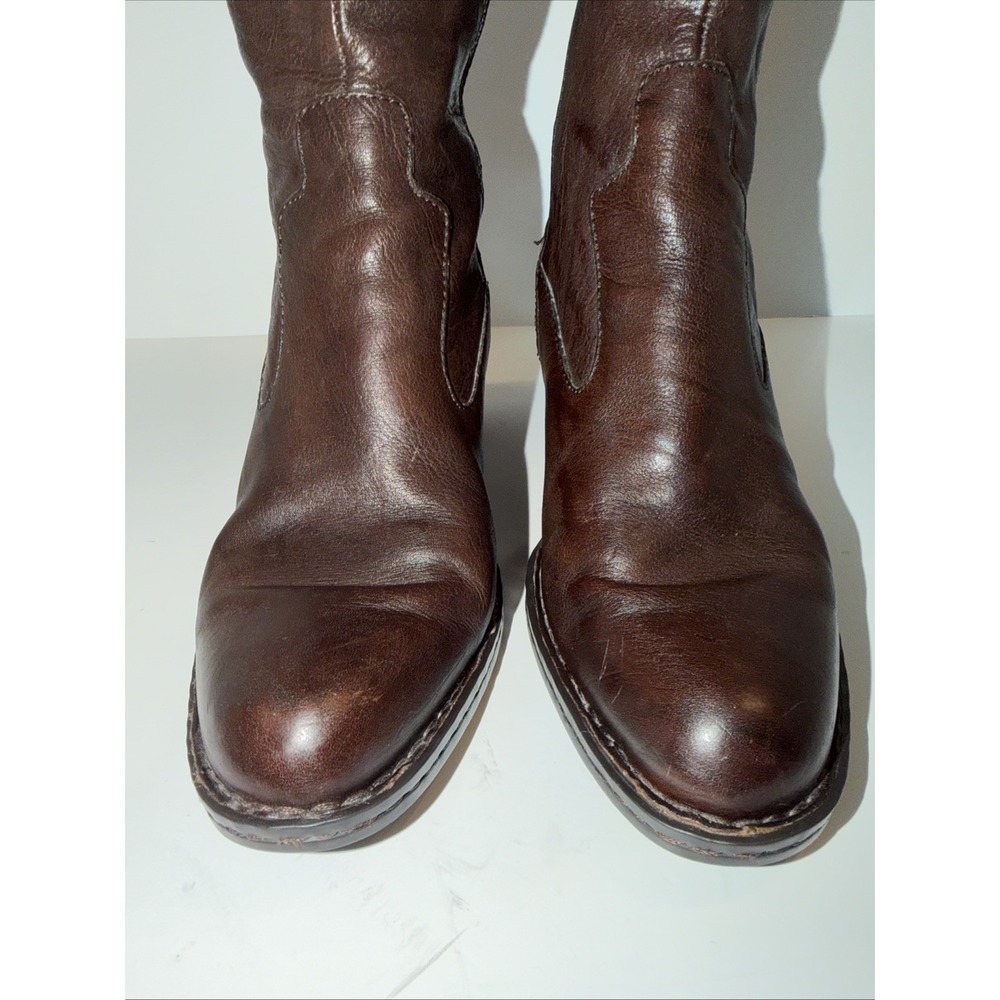 Born Dark Brown Leather Knee High Boots Double Buckle Round Toe SZ 9 Heel 2' - Picture 2 of 8